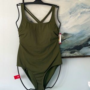 Hurley Army Green Criss Cross back one piece NWT